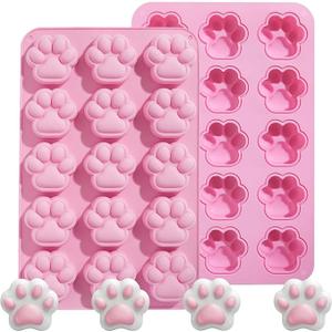 Silicone Dog Paw Mold, Nonstick Pet Print Candy Molds for Chocolate Mousse Cake Soap Candle Pudding, Pink, 15-Cavity
