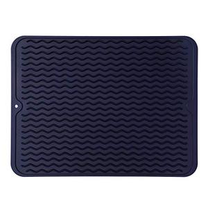 MicoYang Silicone Dish Drying Mat for Multiple Usage,Easy clean,Eco-friendly,Heat-resistant Silicone Mat for Kitchen Counter or Sink,Refrigerator or drawer liner Navy Blue L 16 inches x 12 inches