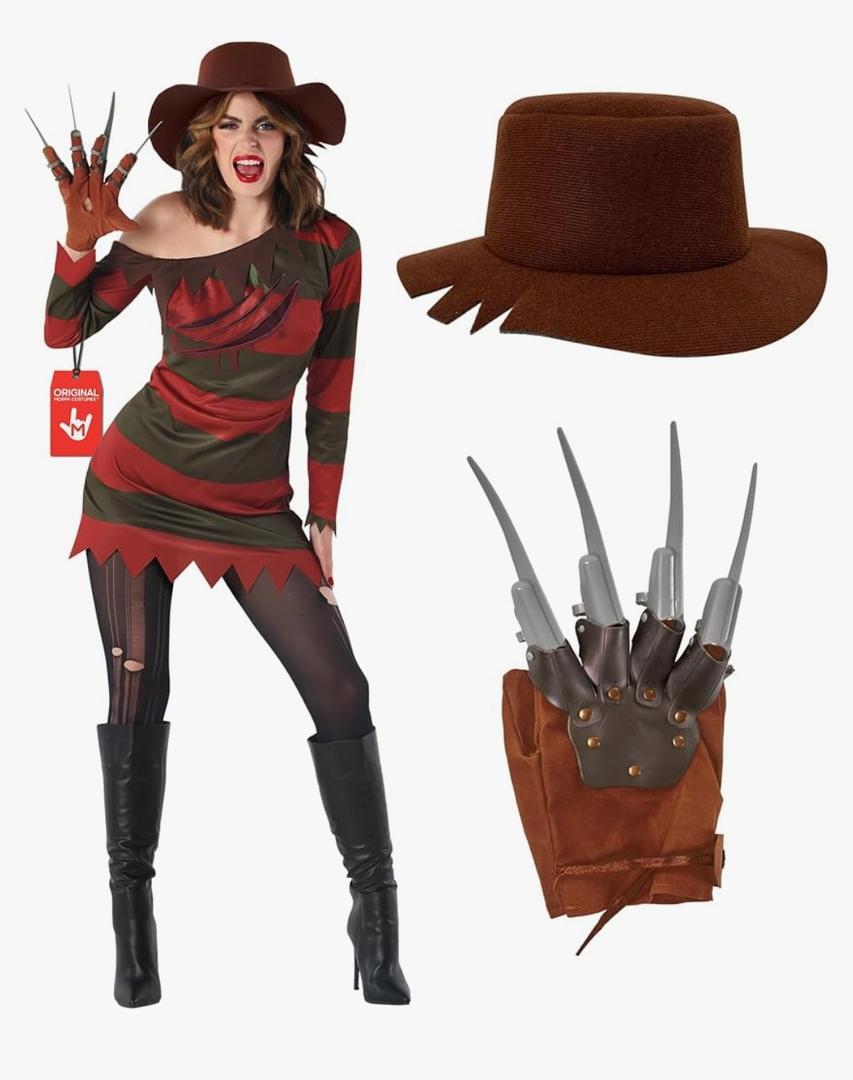 Morph Nightmare Killer Costume Women With Claw Sizes XS-3XL Serial Killer Costume Scary Halloween Costumes Women Halloween Costumes Adults, L