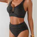 Eomenie Bikini Sets for Women High Waisted Two Piece Bathing Suit U Wired V Neck Swimsuit Adjustable Straps Swimwear (Black, L)