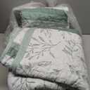 Quilt Set Queen Size, Green Striped Quilt Queen Boho Patchwork Leaves Printed Bedspread Coverlet Set with 2 Pillowcases, 3 Piece Soft Lightweight Microfiber Quilt Bedding Set for All Season (96"x90")