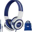 SIMOLIO On-Ear Headphones Kids for School with Wire, 75dB, 85dB, 94dB Volume Limited, Wired Headphones for Kids with Microphone, Great Choice for Classroom, Tablet, Airplane, Travel (Grey)