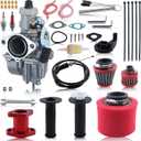 VM22 26mm Carburetor Carb for Predator 212cc 196cc 224cc 200cc CT200U BT200X Mini Bike Go Kart KT196 Go Kart GX160 GX200 6.5hp Engine with 38mm Air Filter Intake Manifold Main Jets Kit (Red)