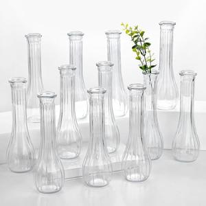 Glass Bud Vases for Centerpiece,10 Pcs Small Clear Ribbed Flower Vases for Weddings, Parties, Home Decor (8.5" Tall, Bulk Set) - Minimalist Table Vase for Roses, Pampas Grass, DIY Arrangements