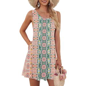 AUSELILY Women's Summer Dress Sleeveless Floral Mini Dresses with Pockets Bohemian Dress 2025 New (Black, L)