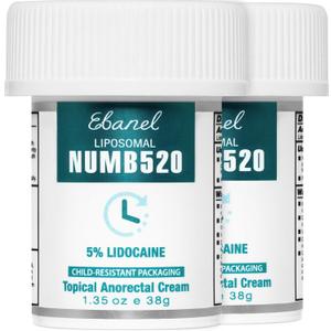 Ebanel 5% Lidocaine Numbing Cream, 2-Pack Pain Relief Burn Itch Numb Cream, Maximum Strength Topical Anesthetic with Allantoin, Vitamin E for Local and Anorectal Uses, Hemorrhoid Treatment