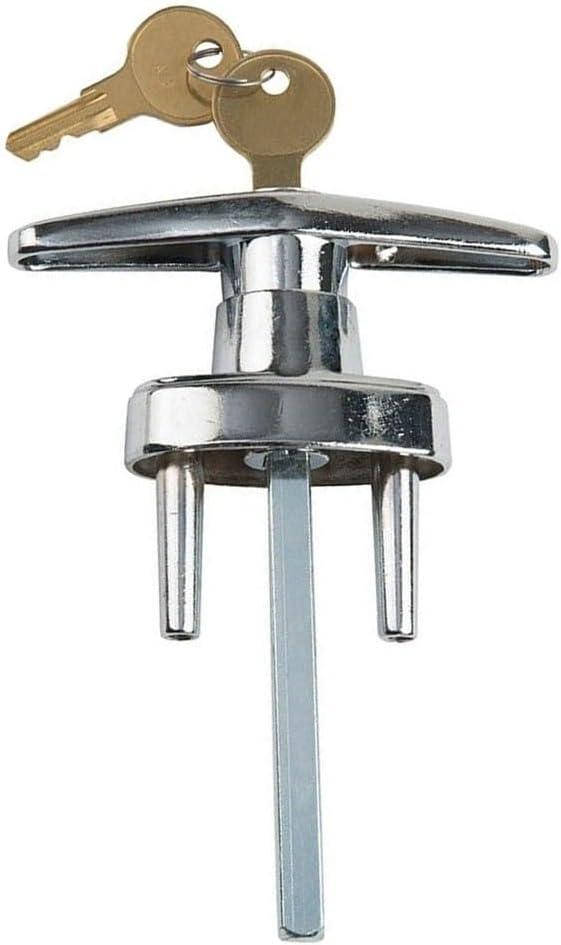 Garage Door Lock T Handle Replacement with 2 Keys for 3/8 to 2 Inch Thick Doors, Secure Locking Mechanism, 3/16-Inch Post, 3 1/4-Inch Shaft Length, Easy Installation