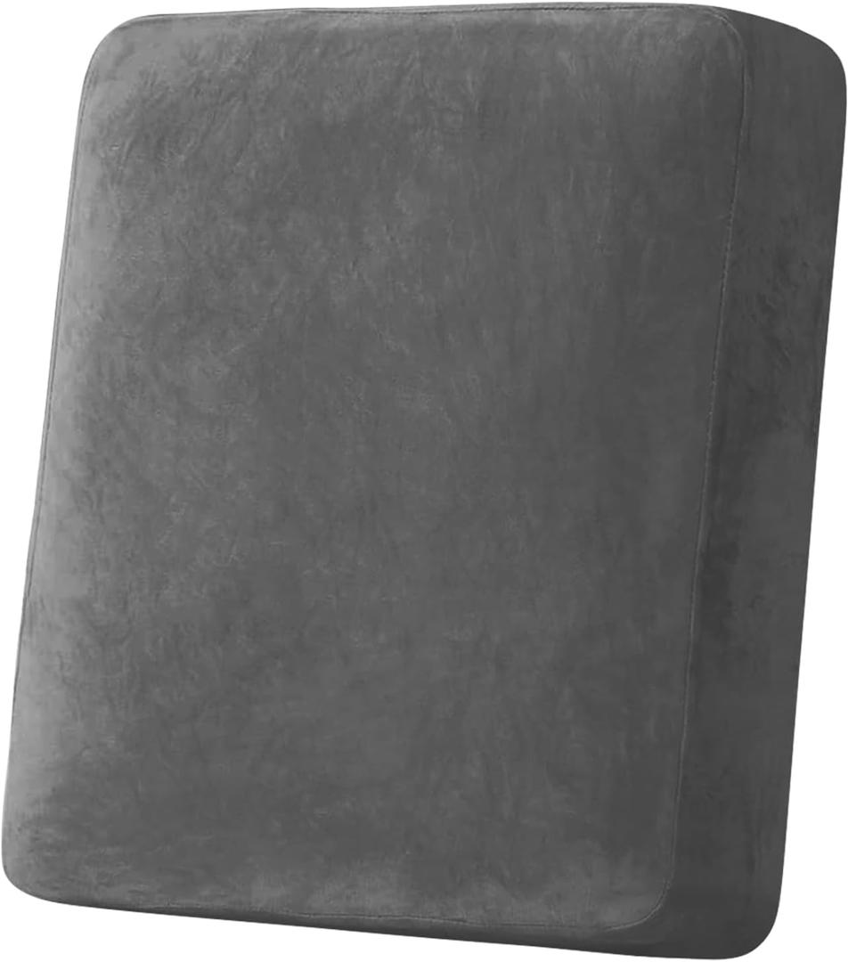 Sectional Couch Cushion Covers Velvet Armchair Cushion Cover Stretch Sofa Slipcover Washable Furniture Protector for Sectional Sofa (1 Cushion Armchair, Grey) (27" x 27" (Pack of 1))