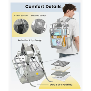 Clear Backpack Heavy Duty - Extra Large Clear Backpacks with TSA Lock Transparent See Through Bookbag for School, Work, College, Travel - Grey