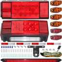 LED Trailer Light Kit, Submersible IP68 Waterproof for Boat Trailers, Super Bright Stop Brake Turn Tail License Plate, 4 Amber + 2 Red Marker Lights, LED Bar, 25FT Wiring Harness, over 80"