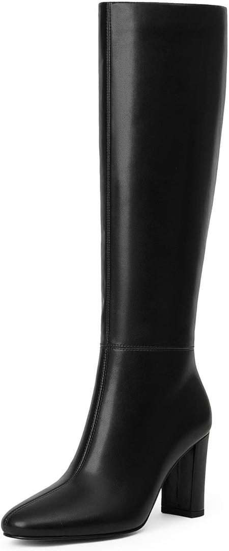 Modatope Knee High Boots Black Women Chunky Heel Fall Boots 2024 Fashion Rounded Toe Block Heel Winter Tall Boots Side Zipper Long Boots Women Size 8.5