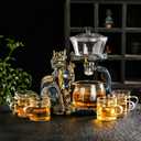 Glass Teapot Set with Infuser Semi Automatic Dragon Tea Set with 6 Small Cups (Blue golden dragon)