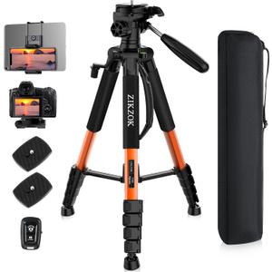 75inch Camera Tripod for ipad iPhone, Heavy Duty Aluminum Tripod with 360 Panoramic Ball Head,Compatible with Canon/Nikon/Sony DSLRs (Load 15 lbs for Travel/Live Streaming/Macro Shooting)