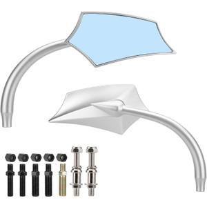 Motorcycle Rear view Mirror 8mm 10mm Side Mirrors 360 Degree Sliver Universal Replacement for Harley Softail Dyna Sportster Road King Electra Glide Street Bike Scooter Chopper Cruiser (Silver)