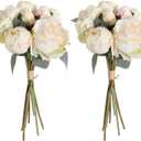White Artificial Peonies 2 Bouquets Silk Flowers 14Heads Vintage White Fake Flowers Faux Peony Flowers for Flower Arrangements Artificial Centerpiece Home Table Dining Room Decor (Ivory White)