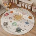 Poowe Solar System Kids Area Rug Educational Learning Carpet Fun Rug Children Area Rug for Playroom & Nursery (39.4" Round) (Planet)