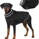 Mklhgty Large Dog Coat with Harness Built-in, Waterproof Reflective Fleece Lined - Warm Windproof Winter Jacket with Back Zipper, Cold Weather Snow Dog Coats - Black - 2XL