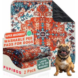 PUPIBOO Washable Pee Pads for Dogs and Cats - Super Absorbent Reusable Puppy Training Pads - 100% Waterproof, Leak-Proof & Non-Slip Whelping Pads for Pet Housebreaking (22 x 22 Inch (Pack of 2), Colorful Medallion)