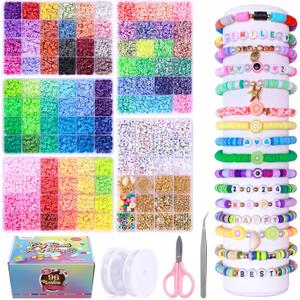 Tilhumt Clay Beads Bracelet Making Kit, 16000 Pcs 96 Colors Preppy Flat Polymer Clay Beads for Friendship Jewelry Making Polymer Heishi Bead with Charms Kit, DIY Arts and Crafts Gifts for Craft Lover