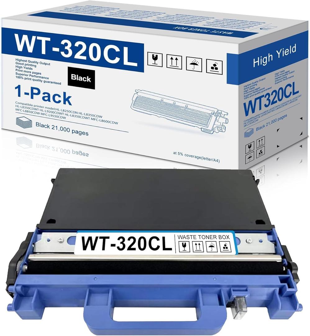 1-Pack WT-320CL WT 320CL Black Waste Toner Box Replacement for Brother WT320CL HL-L8250CDN HL-L8350CDW HL-L9200CDWT HL-L8350CDWT MFC-L8600CDW MFC-L9550CDW Printer Toner