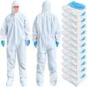 TrelaCo 5 Sets Hazmat Suit Disposable Protective Coveralls Full Body Paint Suit with Hood Shoe Cover and Glove Breathable Coverall (XL, White)