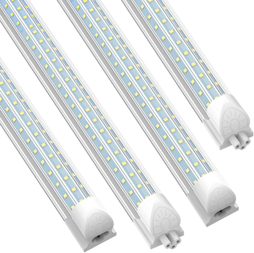 SHOPLED 6FT LED Shop Light, D-Shape 72W 9360LM 6000K Cool White, Linkable T8 LED Tube Light Fixtures, 6 Foot LED Shop Lights for Garage, 4 Pack