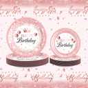 212Pcs Pink Birthday Decorations Disposable Dinnerware Sets,Birthday Party Supplies Plates Napkins Set Baby Shower Birthdays Party Plate Pink Set With Banners Cups Forks knives Spoons Serve 24