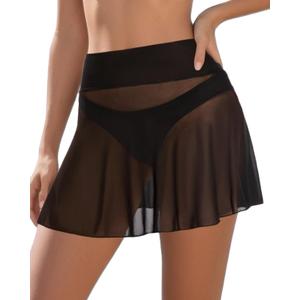 Pinup Fashion Sheer Mesh Skirt Women - Swim Mini High Waisted See Through Bikini Cover Up Skirts (20 Plus, Black)