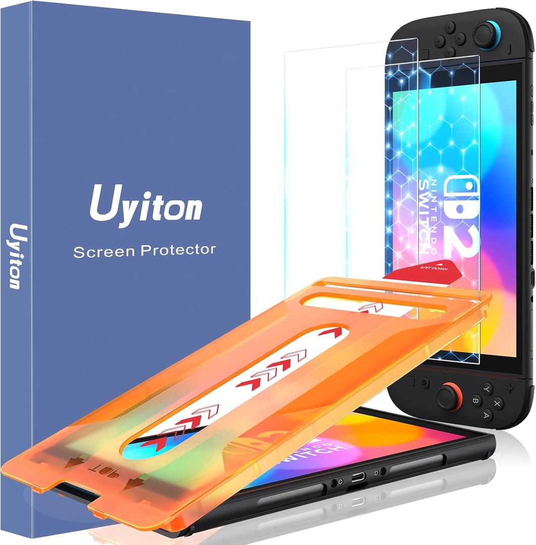 Uyiton for Switch 2 Screen Protector, [Easy Fit] Shatterproof Full Coverage [Case Friendly] Auto-Alignment Frame 9H Tempered Glass Screen Cover, 2 Pack