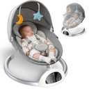 Electric Baby Swing for Infants to Toddler, Bluetooth Baby Rocker with Music Speaker, Protable Bouncer, 5 Sway Speeds 3 Seat Positions, Remote Control for Indoor, Boy, Girl (Light Grey)