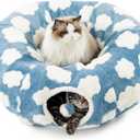 Tunnels Indoors,Tunnel-Interactive Cave Hideout Foldable Indoor Toys,Tunnel Bed,cat beds for Indoor Cats with Hanging Ball for for Small Medium Large Cat, Puppy, Rabbit ect. (Blue)