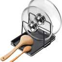 Poeland Pot Lid Holder, 2 Layers Pot Lids Organizer Multifunctional Lid and Spoon Rest Rack with Drip Tray for Lids, Spatulas, Spoons, Cutting Boards, Black