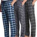 Real Essentials 3 Pack: Men's Soft Cotton Flannel Pajama Pants PJ Lounge Bottoms Elastic Waist Pockets (Big and Tall) (Large)