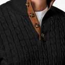 JMIERR Men's Cable Knit Pullover Sweater Casual Long Sleeve Stand Collar Button Knitted Sweaters (Large, 0 Black)