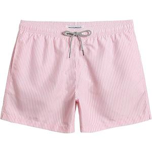 maamgic Mens Swim Trunks 5 Inch with Mesh Lining, Quick Dry Mens Bathing Suit, Swim Shorts for Swimming and Beach, Pink Striped Large