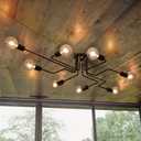 Lingkai 8 Lights Sputnik Ceiling Light Fixture Industrial Chandelier Semi Flush Mount Light Fixtures with Matte Black Finish for Living Room Bedroom Dining Room