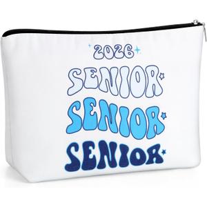 Huhumy Class of 2026 Senior Night Gifts Graduation Canvas Makeup Bags Zipper Organize Travel Cosmetic Pouch Double Sided Senior 2026 Gift for Her Women Team Coach Player(Blue)