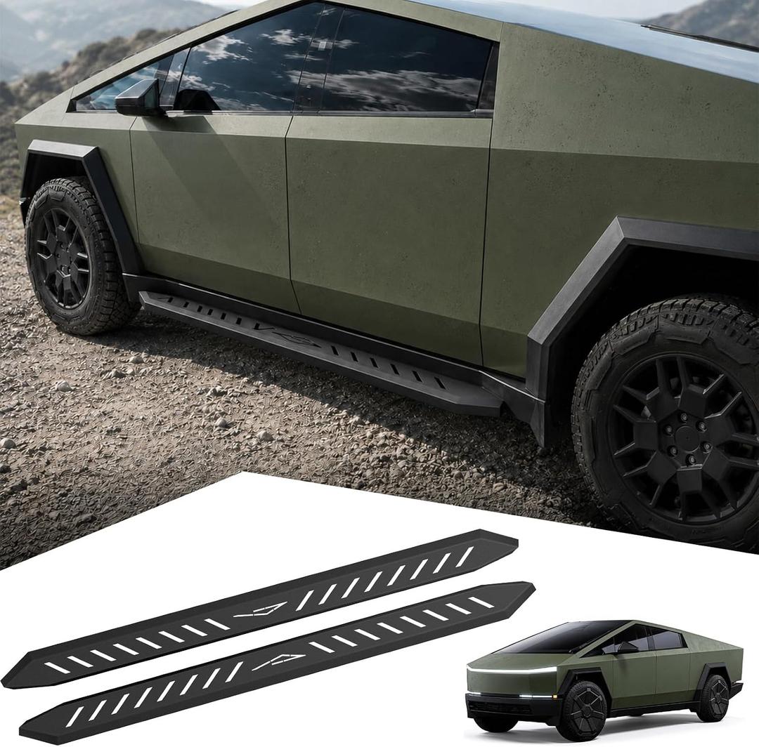 Cybertruck Running Boards Side Steps 2PCS for Tesla Cybertruck 2024-2026, 600 LBS Heavy Duty Carbon Steel Nerf Bars, No-Drill Exterior Side Step Rails, Black