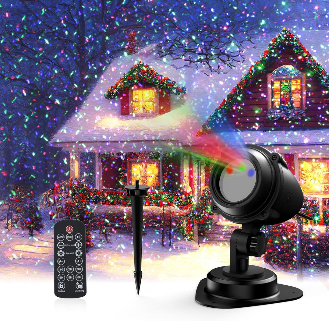 Christmas Laser Lights Projector Outdoor, AIRIVO RGB 3 Colors 11 Lighting Effects Projection Laser Light, Red Green Blue Star Light, Holiday Halloween Decor for Trees, Garden, Home, Landscape (Black-metal)