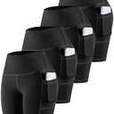 CHRLEISURE Womens Biker Yoga Shorts with Pockets: High Waisted Tummy Control Spandex Workout Athletic Gym Shorts 3 Packs Size L