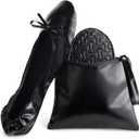 Foldable Ballet Flats - Women's Portable Ballerina Roll up Shoes (10-11, Black) XL