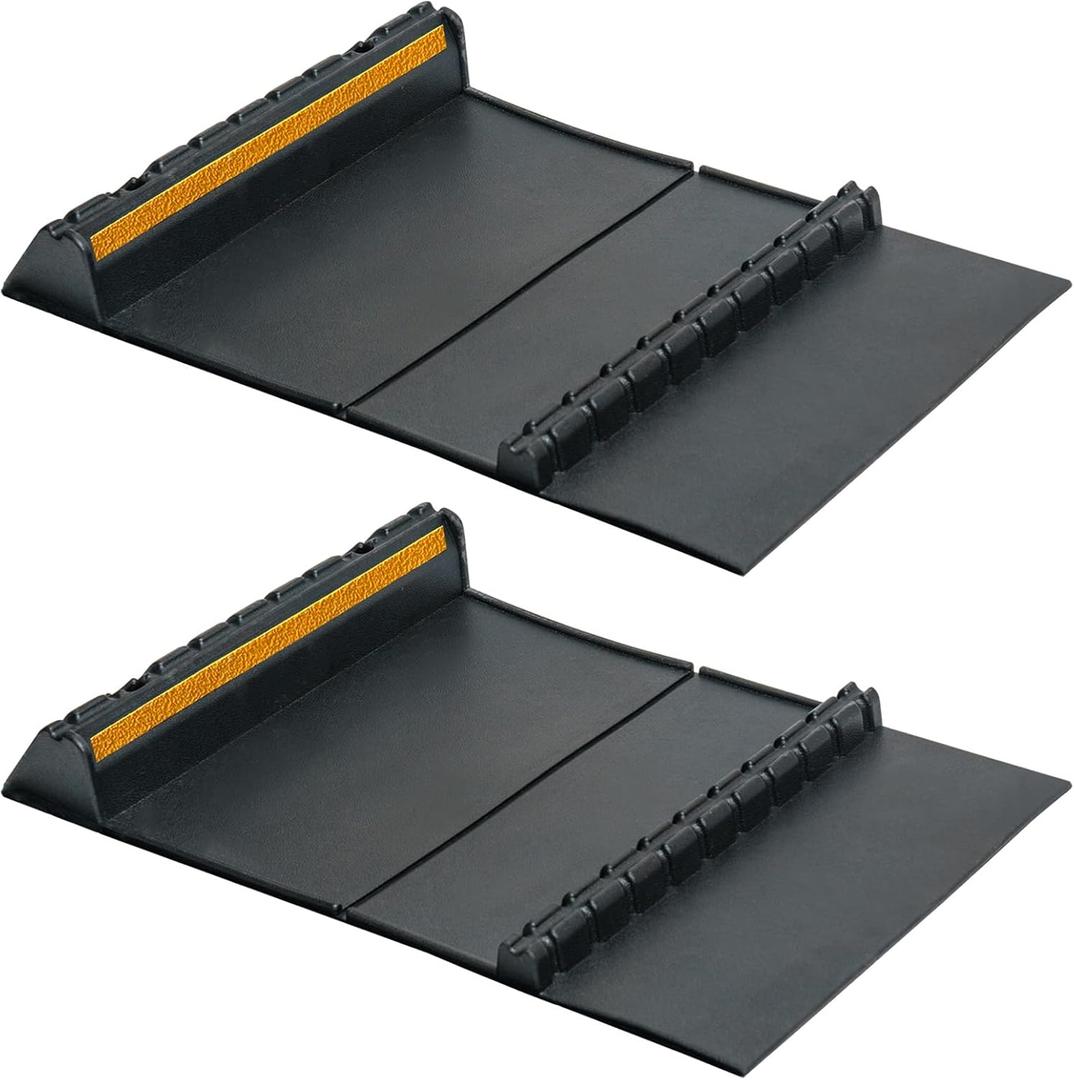 Car Parking Guide Mat, Durable Self Adhesive Anti-Skid Rubber Parking Mat, Wheel Stopper, 2 Pack FoldingTire Guides for Cars, Trucks, 23.6''x15.7''x2.8'' Black with Reflective Strips