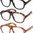 AMOMOMA 3 Pack Retro Blue Light Aviator Reading Glasses for Women Men,Oversized Large Computer Reader Frame AM6163 C1+C2+C3 1.5X