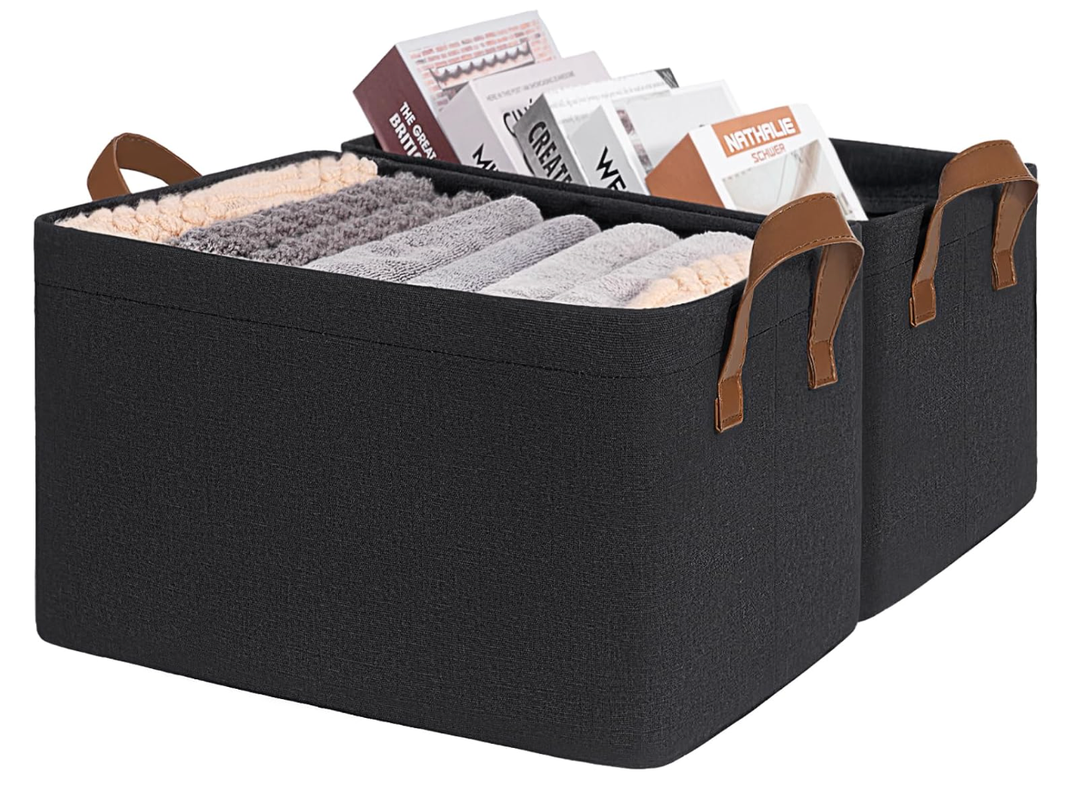 CHICVITA 30L Large Fabric Closet Bins for Shelves, 2Pack, Black