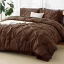 CozyLux King Size Comforter Set Brown, 7 Pieces Pintuck Bed in A Bag Brown Comforter King Size, Pinch Pleat Bedding Set with All Season Comforter, Sheets, Pillowcases & Shams