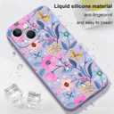 for iPhone 13 Mini Case Fashion Flower Pattern Slim Liquid Silicone Dropproof for iPhone 13 Mini Phone Cover 5.4 inch-Flower Purple