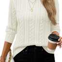 YUCOLEN Womens Sweater Cable Knit Long Sleeve Pullover Top Casual Crew Neck 2025 Fall Trendy Lightweight Sweaters Outfits (Medium, Beige White)
