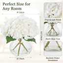 PISARRY Artificial Hydrangea Flowers with Glass Vase, White Silk Fake Floral Arrangement for Dining, Coffee Table Centerpieces Decoration, Aesthetic Faux Plants for Shelf, Bookshelf, Bathroom
