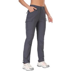 GymBrave Women's Hiking Cargo Pants Quick Dry Outdoor Camping Capris Water Resistant UPF 50 with Zipper Pockets (Large, Long-gray)