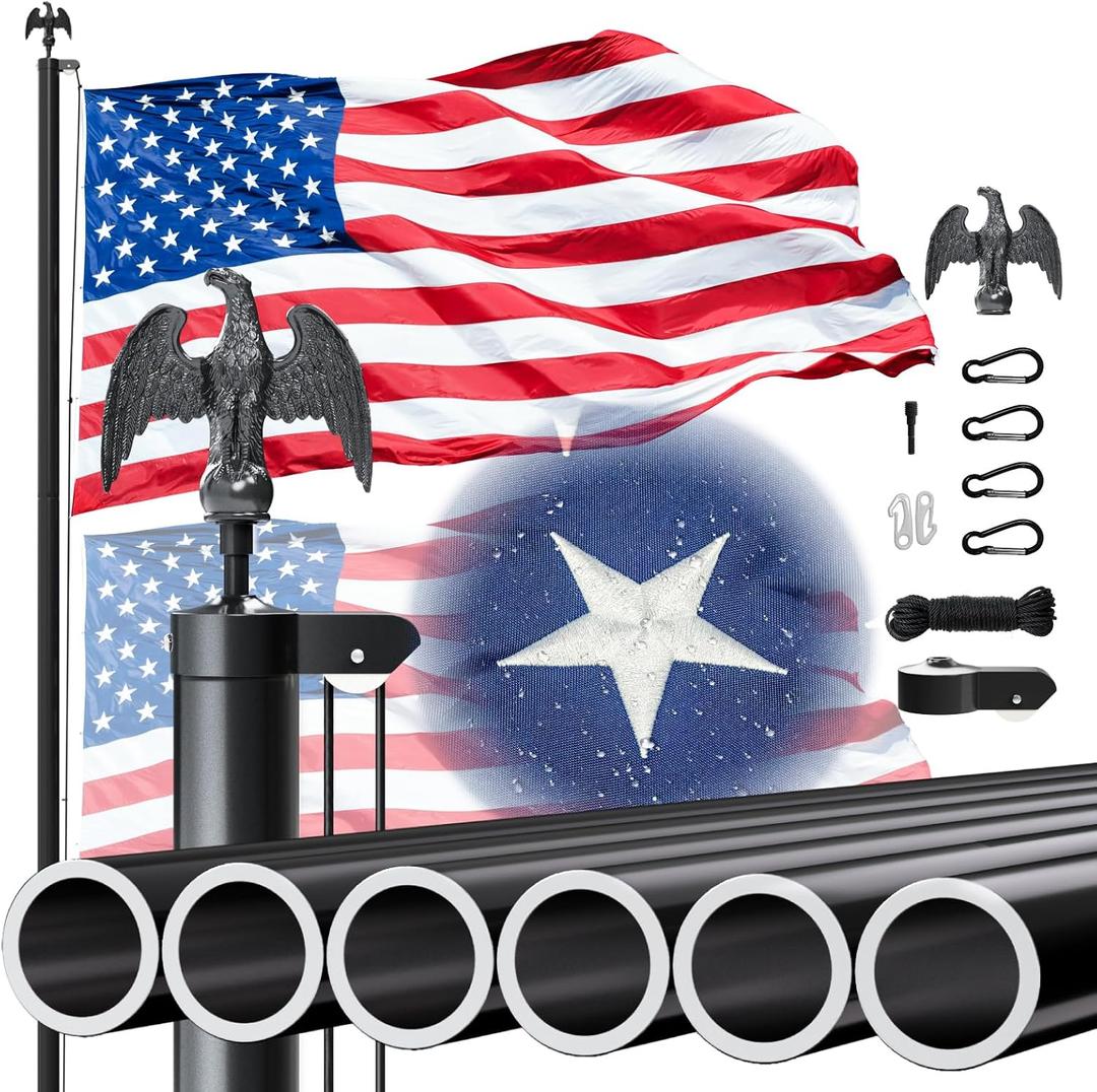 Flag Poles for Outside House, Heavy Duty 25 FT Flag Pole for 3x5 Flags Outdoor, American Flags for Outside with Pole Kit for Yard, Garden, Residential or Commercial (Black, 25 FT)